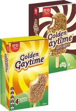IGA Streets Golden Gaytime Ice Cream Sticks 4 Pack or Tub 1 Litre Selected Varieties offer
