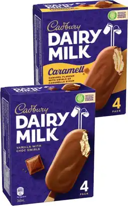 IGA Cadbury Ice Cream Sticks 4 Pack or Minis 6 Pack Selected Varieties offer