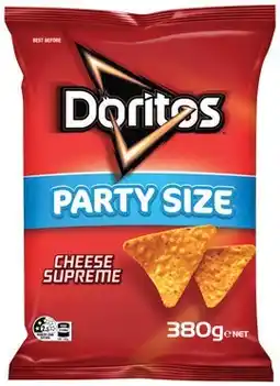 IGA Smith’s Crinkle Cut Chips or Doritos Corn Chips Party Size 380g Selected Varieties offer