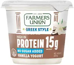 IGA Farmers Union Greek Style No Added Sugar Protein Vanilla Yoghurt offer