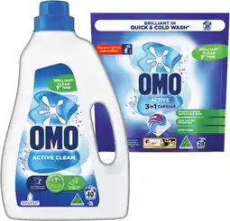 IGA OMO Laundry Liquid 2 Litre, Capsules 28 Pack or Powder 2kg Selected Varieties offer