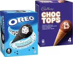 IGA Cadbury Choc Tops or Oreo Cookie Top Ice Cream Cones 4 Pack offer