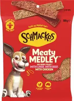 IGA Schmackos Strapz or Stix Dog Treats 500g Selected Varieties offer