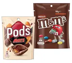 IGA M&Mʼs 120‑180g, Pods 160g or Maltesers 120‑140g Share Pack Selected Varieties offer