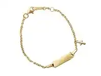 Bevilles Jewellery Children&#039;s Cross ID Bracelet in 9ct Yellow Gold Silver Infused offer