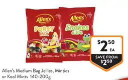 Foodworks Allen's medium bag jellies, minties or kool mints offer
