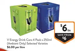 Foodworks V energy drink cans 4 pack x 250ml (ambient only) offer
