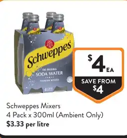 Foodworks Schweppes Mixers 4 Pack x 300ml (Ambient Only) offer