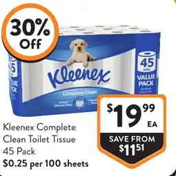 Foodworks Kleenex Complete Clean Toilet Tissue 45 Pack offer