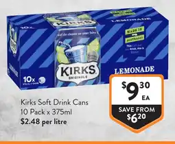 Foodworks Kirks Soft Drink Cans offer