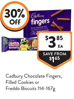 Foodworks Cadbury Chocolate Fingers, Filled Cookies or Freddo Biscuits offer
