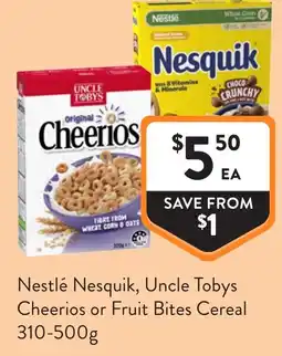 Foodworks Nestlé nesquik, uncle tobys cheerios or fruit bites cereal offer