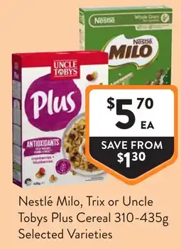 Foodworks Nestlé milo, trix or uncle tobys plus cereal offer