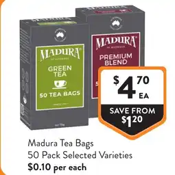 Foodworks Madura tea bags 50 pack selected varieties offer