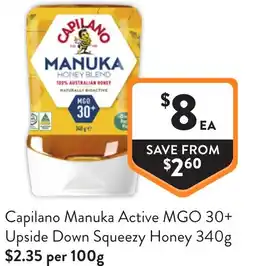 Foodworks Capilano Manuka Active MGO 30+ Upside Down Squeezy Honey offer