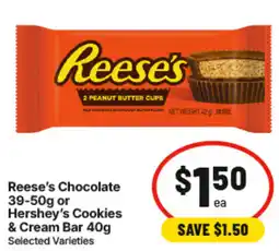 IGA Reeses Chocolate or Hersheys Cookies & Cream Bar offer