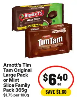 IGA Arnotts Tim Tam Original Large Pack or Mint Slice Family Pack offer