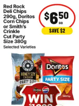IGA Red Rock Deli Chips Doritos Corn Chips or Smiths Crinkle Cut Party Size offer