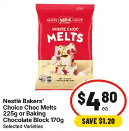 IGA Nestlé Bakers Choice Choc Melts or Baking Chocolate Block offer