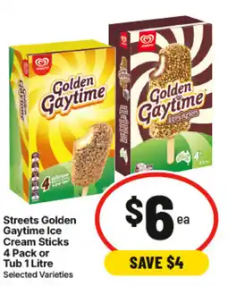 IGA Streets Golden Gaytime Ice Cream Sticks or Tub offer