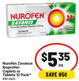 IGA Nurofen Zavance Ibuprofen Caplets or Tablets 12 Pack offer