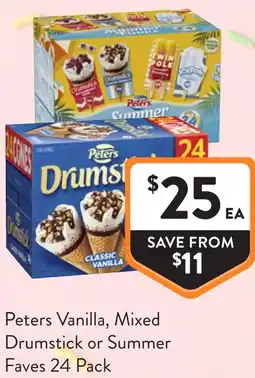 Foodworks Peters Vanilla Mixed Drumstick or Summer Faves offer