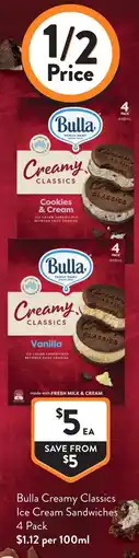 Foodworks Bulla Creamy Classics Ice Cream Sandwiches offer