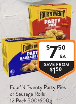 Foodworks Four N Twenty Party Pies or Sausage Rolls offer