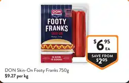 Foodworks DON Skin-On Footy Franks offer