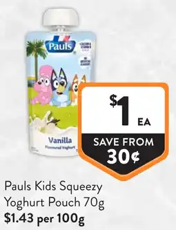 Foodworks Pauls Kids Squeezy Yoghurt Pouch offer