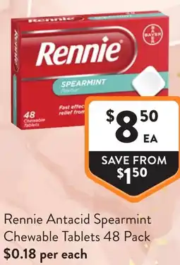 Foodworks Rennie Antacid Spearmint Chewable Tablets offer