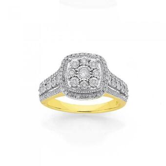 Prouds 9ct Gold Diamond Cushion Shape Dress Ring offer