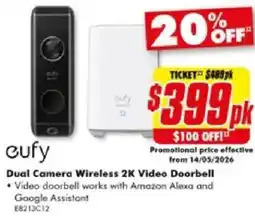 The Good Guys Dual Camera Wireless 2K Video Doorbell offer