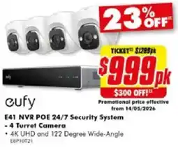 The Good Guys E41 NVR POE 24/7 Security System 4 Turret Camera offer
