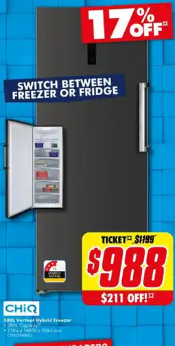 The Good Guys 380l vertical hybrid freezer offer