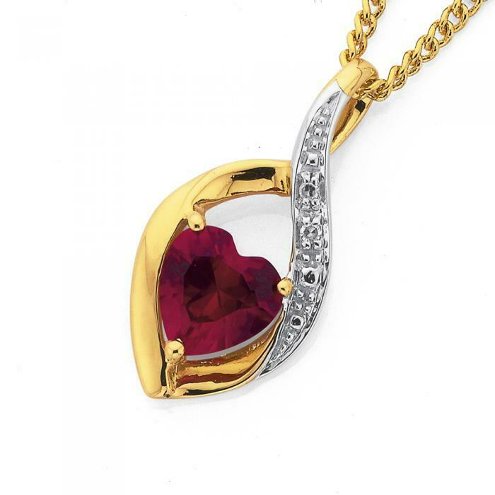 9ct Gold Created Ruby \u0026 Diamond Heart 