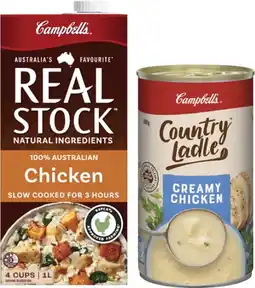Coles Campbell's Country Ladle or Chunky Soup 495g-505g or Real Stock 1 Litre offer