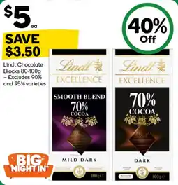 Woolworths Lindt Chocolate Blocks Excludes 90% and 95% varieties offer