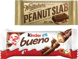 Coles Whittaker's or Kinder Bueno Chocolate Bar 39g-50g offer