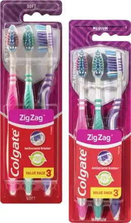 Coles Colgate Zig Zag Medium or Soft Toothbrush 3 Pack offer