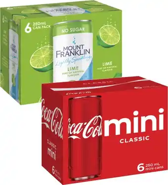 Coles Coca-Cola Soft Drink or Mt Franklin Lightly Sparkling Water 6x250mL offer