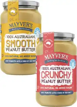 Coles Mayver's Smooth or Crunchy Peanut Butter 375g offer