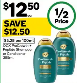 Woolworths Ogx progrowth + peptide shampoo or conditioner offer