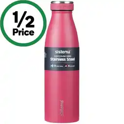 Woolworths Sistema Double Walled Stainless Steel Drink Bottle – Assorted offer