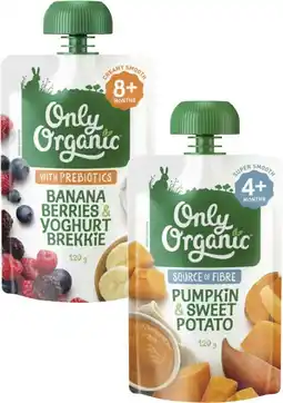 Coles Only Organic 4+ Months, 6+ Months or 8+ Months Baby Food Pouch 120g offer