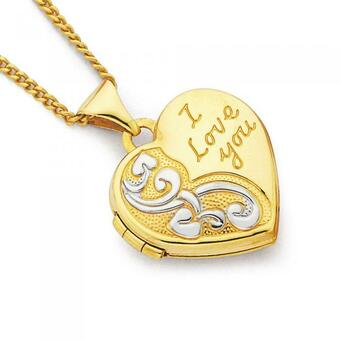 Prouds 9ct Gold Two Tone 15mm 'I Love You' Heart Locket offer