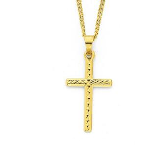 Prouds 9ct Gold 21mm Diamond-Cut Cross Pendant offer