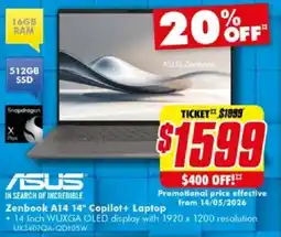 The Good Guys Zenbook A14 14 Copilot Laptop offer