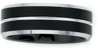 Tungsten Carbide Matt Black Silver Line Gents Ring