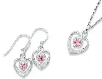 Prouds Sterling Silver Pink Cubic Zirconia Heart Set offer